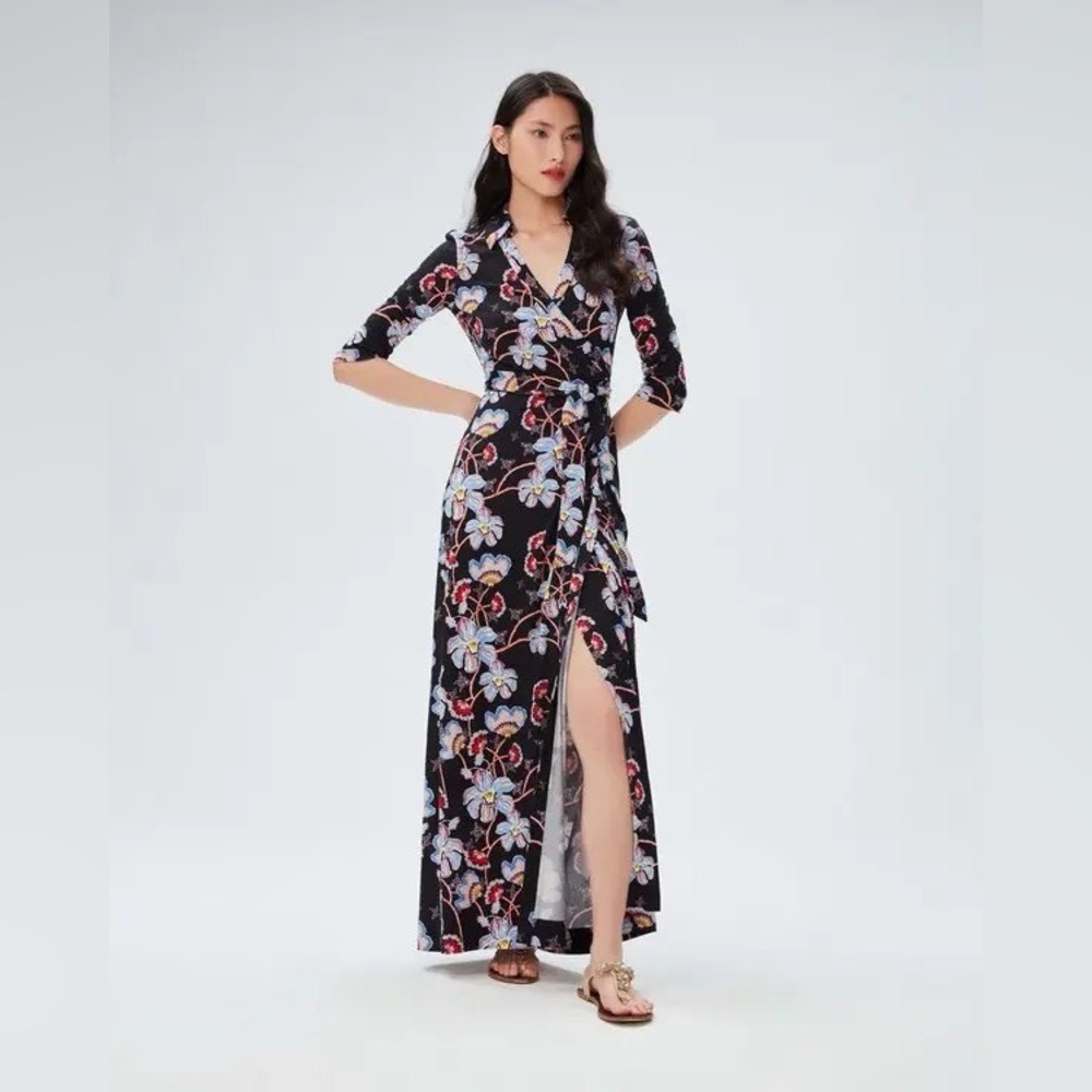 NWT $818 Diane Von Furstenberg Abigail Silk Jersey Maxi Wrap Dress
